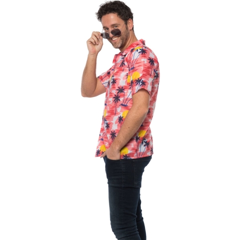 Tropical party Hawaii blouse heren - palmbomen - rood - carnaval/themafeest - Plus size 56 (2XL) -