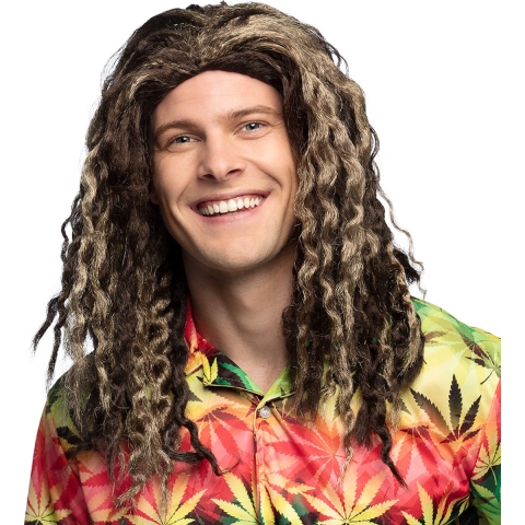 Verkleedpruik voor heren - bruin - Rasta/Hippie - Carnaval - lang haar -
