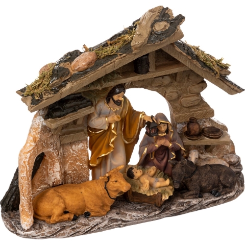Feeric Christmas Compleet kerststalletje - met beeldjes - L22 x B7,5 x H30 cm - polyresin -