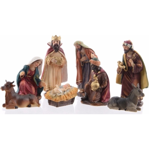 Kerststal beelden - 8x st - 12 cm - polyresin - kerstgroep - kerstbeelden -