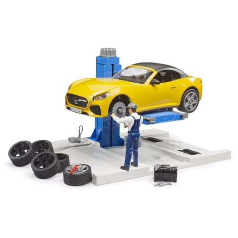 Bruder Speelset - bworld - Autoreparatiewerkplaats m. Roadster - - Bruder - OneSize - Speelgoed