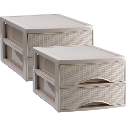 Ladekastje bureau organizer SORTED - 4x - 2 lades - beige - L26 x B35 x H19 cm - kunststof -