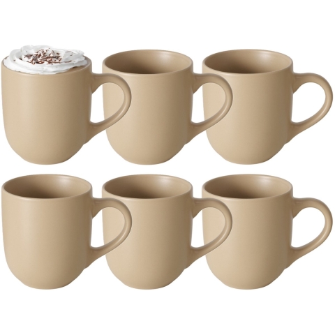 Koffiemokken Paris - 6x stuks - Keramiek - pastel beige - 300 ml - 8 x 10 cm -