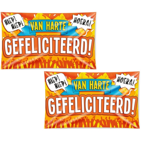 Gevelvlag Gefeliciteerd - 2x - 100 x 150 cm - polyester - verjaardag vlag - versiering -
