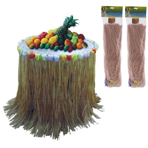 Hawaii tafelrok - 2x - naturel - 225 x 80 cm - riet - beige - tropisch feestje - met bloemen -