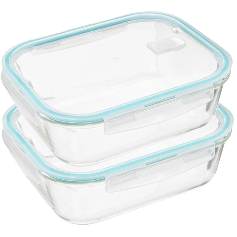 5Five Vershoudbakje met deksel - 2x - glas - luchtdicht - met clips - 26 x 21 x 8 cm - 2260 ml -