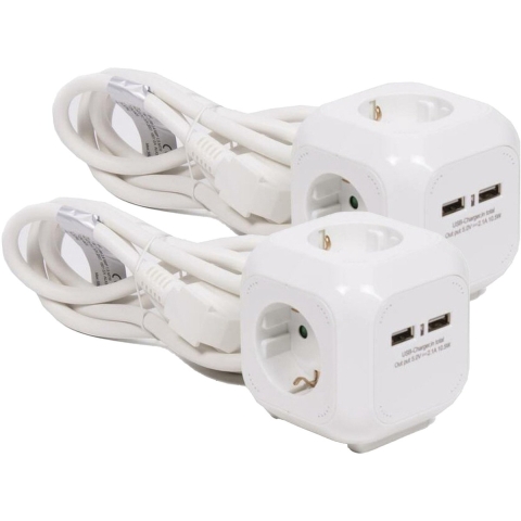 Benson Stekkerdoos 3-voudig met USB - 2x - geaard - wit - 150 cm - verlengsnoer -