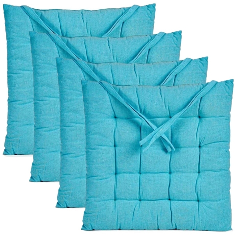 Stoelkussen Decorama - 4x - binnen/buiten - turquoise - 40 x 40 x 5 cm - polyester -