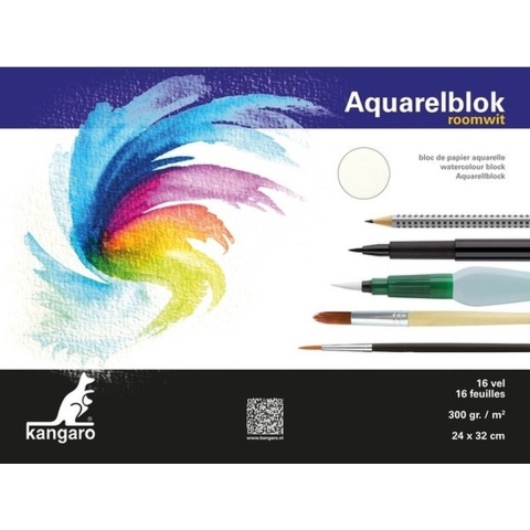 Kangaro Aquarelblok - 3x - 16 vel - 300 gram - 32 x 24 cm - Aquarel papier -
