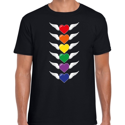 Gay Pride T-shirt voor heren - pride - zwart - hartjes - LHBTI 2XL -