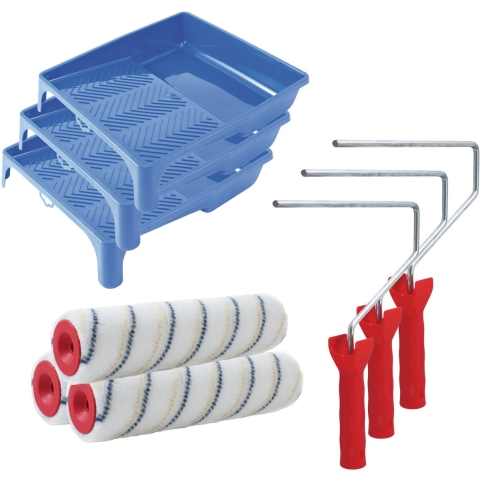 Sorex Verfrollers set - beugel - doseer verfbak - 3x anti spat rollers - 25cm breed - schilderen -