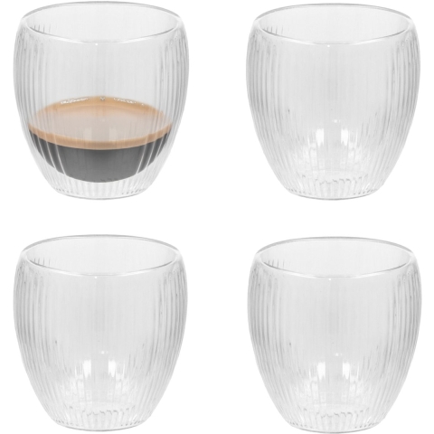 Gerimport theeglazen Leya - 4x - dubbelwandig - 250 ml - D9 x H9 cm -
