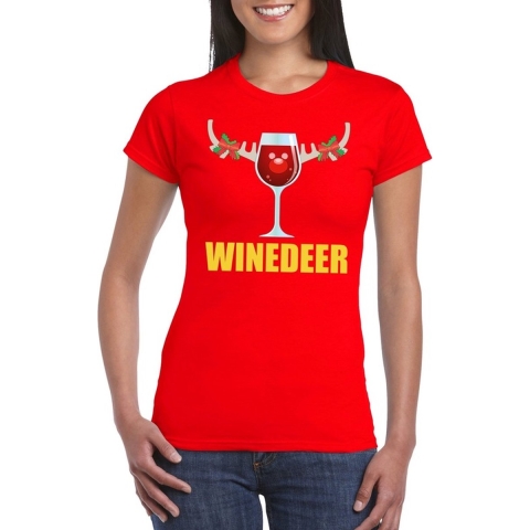Foute Kerst t-shirt Winedeer rood voor dames 2XL -