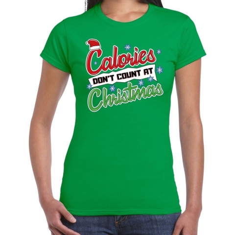 Fout kerstshirt groen calories dont count Christmas voor dames M -