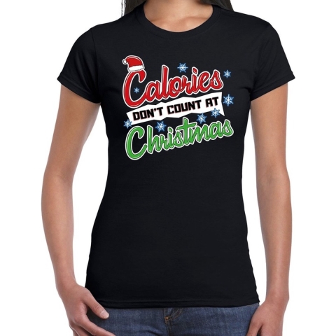 Fout kerstshirt zwart calories dont count Christmas voor dames S -
