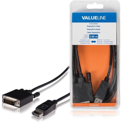 Valueline VLCB37200B30 Displayport-kabel Displayport Mannelijk - Dvi-d 24 + 1-pins Mannelijk 3,00 M Zwart