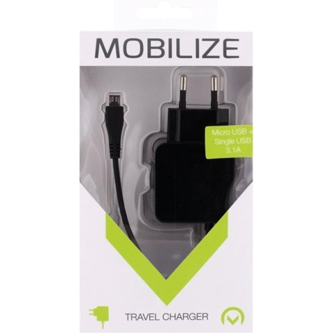 Mobilize USB thuislader 3100mA zwart +micro USB kabel