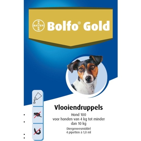 Bolfo Gold 100 Anti Vlooienmiddel Hond - 4 Tot 10 kg - 2 Pipetten