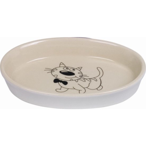 Nobby eetbak kat ovaal met opdruk creme / beige 17 x 11 x 2,5 cm