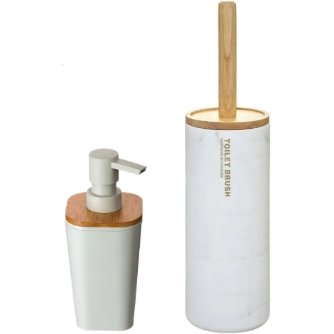 WC-/toiletborstel en houder kunststof wit met zeeppompje 300 ml -