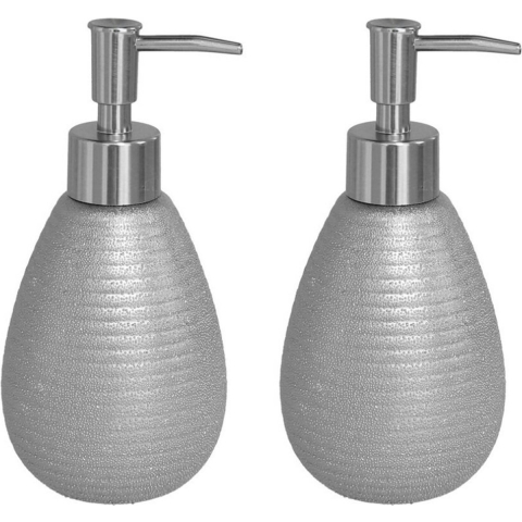 2x stuks zeeppompje/dispenser zilver glanzend polystone 8 x 17 cm -