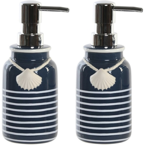 2x stuks zeeppompje/dispenser kunststeen/rvs in kleur blauw/wit 18 cm -