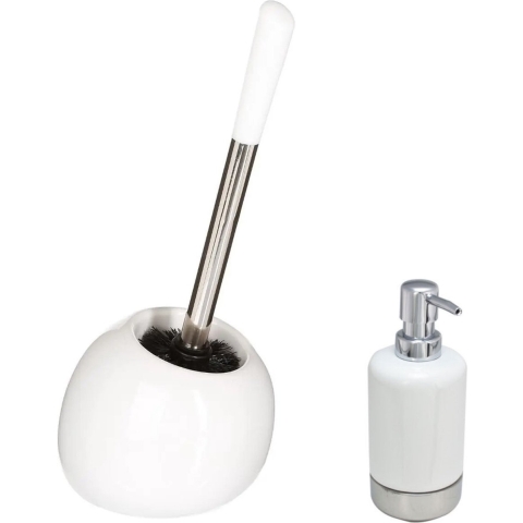 WC-/toiletborstel en houder - wit - met zeeppompje 300 ml -