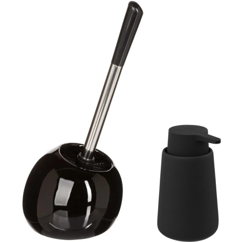 WC-/toiletborstel en houder - zwart - met zeeppompje 250 ml -