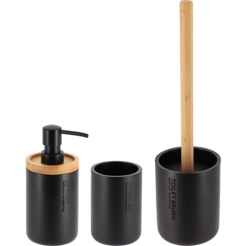 Tendance Badkamer accessoires set 3-delig - Polyresin/bamboe - zwart - robuust - matte coating -
