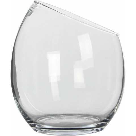 Schuine schaal/vaas Kathi - gerecycled glas - helder transparant - D18 x H20 -