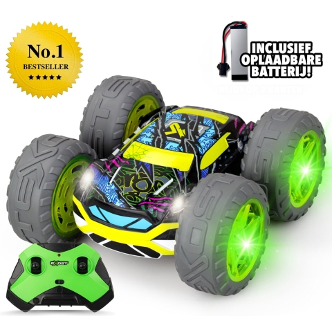Exost RC 360 Cross Flash Stuntauto groen 1:18 - Flashing wheels - Incl. oplaadbare batterij - RC auto