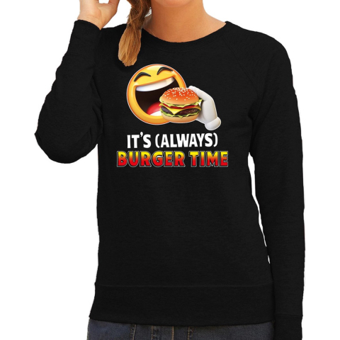 Funny emoticon sweater It is always burger time zwart dames XS -