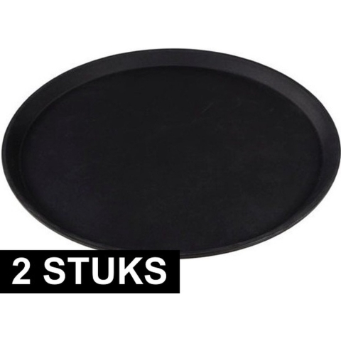 2x Kunststof dienbladen rond met antislip 40,5 cm -