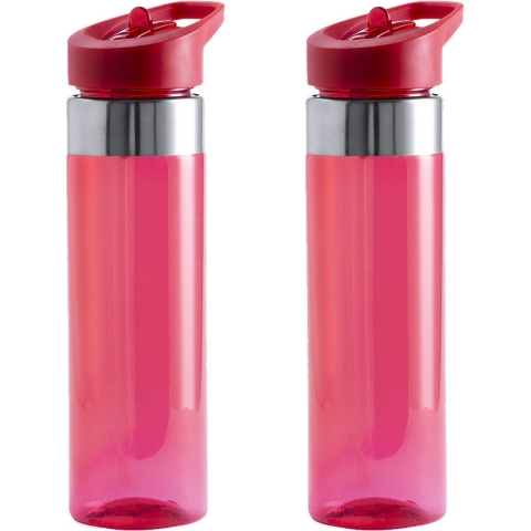 Set van 2x stuks bidon/drinkfles/waterfles 650 ml rood van kunststof -