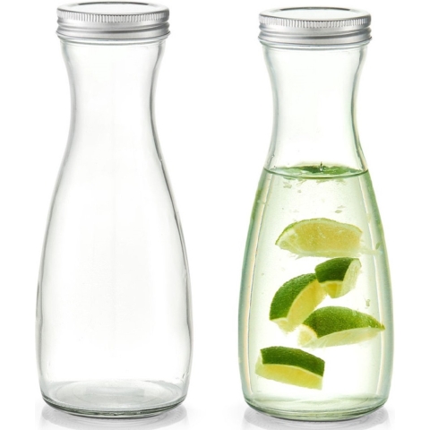 Zeller Karaf - 3x - met schroefdeksel - glas - 1000 ml - schenkkan -