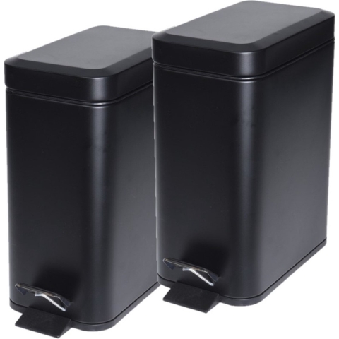 2x stuks zwarte vuilnisbakken/pedaalemmers 5 liter -