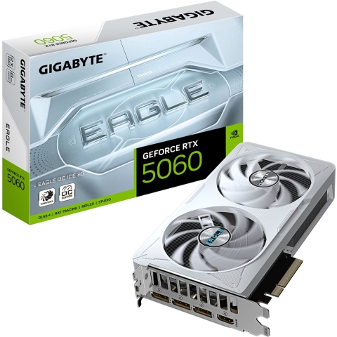 Gigabyte Nvidia GeForce RTX 5060 Videokaart EAGLE OC ICE 8G 8 GB GDDR7-RAM PCIe x8 NVIDIA G-Sync , Overclocked, Vulkan, Zero-Fan-Modus