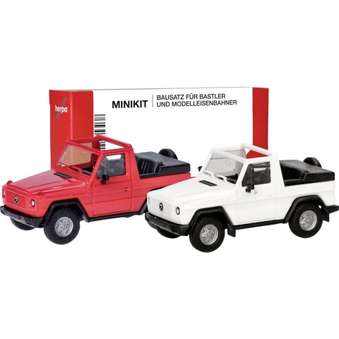 Herpa 012744 H0 Auto Puch G-klasse (W460) Cabrio, wit en rood