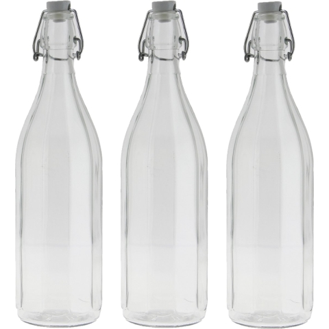 Bormioli rocco waterfles met beugeldop - 3x - helder transparant - 1000 ml - Giara home deco fles -