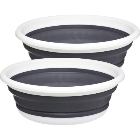 5Five Afwasteil/afwasbak opvouwbaar - 2x - wit/grijs - rond - 37,5 x 14 cm - 8 liter - kunststof -