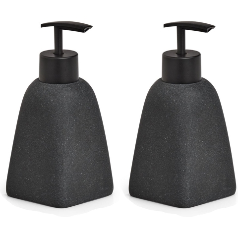 Set van 2x zeeppompje/dispenser kunststeen - antraciet grijs - 7 x 15 cm -