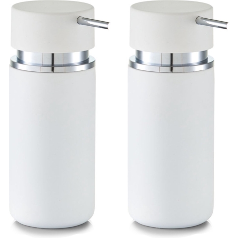 Set van 2x Zeeppompje/dispenser keramiek wit - rubber coating - 6 x 16 cm -