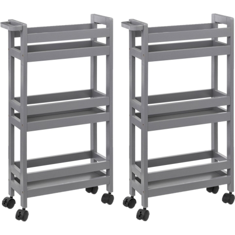 Set van 2x keukentrolley 3-laags - betongrijs - D15 x B40 x H75 cm -