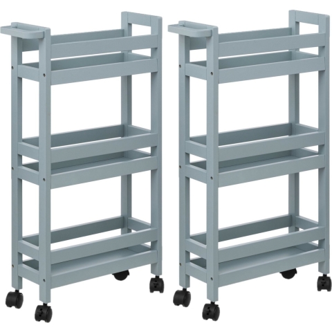 Set van 2x keukentrolley 3-laags - ijsblauw - D15 x B40 x H75 cm -