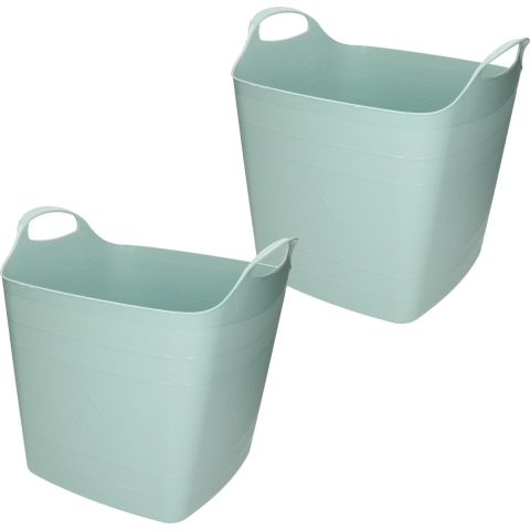 2x stuks kuip/emmer/wasmand - flexibel - groen - 25 liter - kunststof -