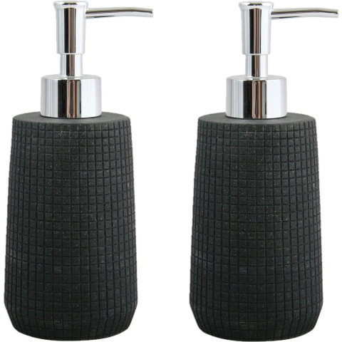 Zeeppompje/zeepdispenser Squares - 2x - kunststeen - zwart - 7 x 18 cm - 275 ml -