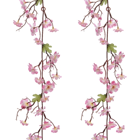 2x stuks kunstbloem/bloesem takken slingers - roze - 187 cm -