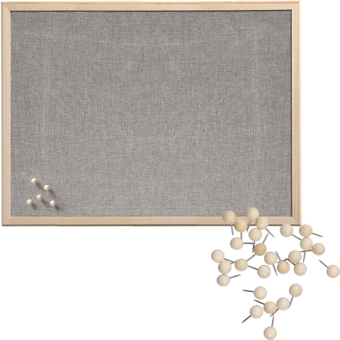 Prikbord incl. 30x punaises - textiel - 40 x 60 cm - lichtgrijs - hout -