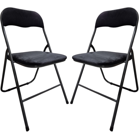 Klapstoel met fluweel zitting - 6x stuks - zwart/antraciet - 44 x 48 x 79 cm - metaal -