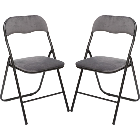 Klapstoel met fluweel zitting - 4x stuks - grijs - 44 x 48 x 79 cm - metaal -